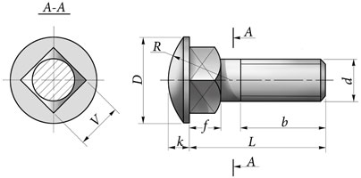 Чертёж Болт с увеличенной полукруглой головкой и квадратным подголовком ГОСТ 7802-81