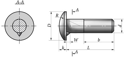 Чертёж Болт с увеличенной полукруглой головкой и усом ГОСТ 7801-81