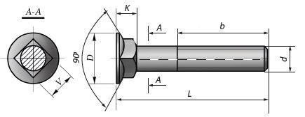 Чертёж Болт с потайной головкой и квадратным подголовком ГОСТ 7786-81