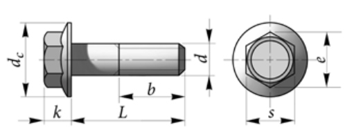 Чертёж Болт с шестигранной головкой с фланцем DIN 6921