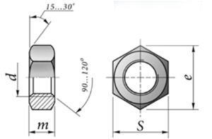 Чертёж Гайка шестигранная нормальная ГОСТ ISO 4032-2014