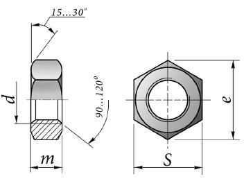 Чертёж Гайка шестигранная ГОСТ 5915-70 ТУ 14-4-1755-94, DIN 934