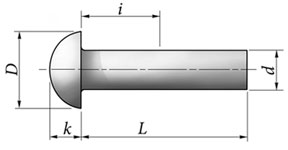 Чертёж Заклепки ГОСТ 10299-80 с полукруглой головкой