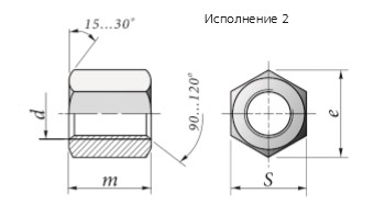 Чертёж Гайки для болтов рельсовых стыков железнодорожного пути ГОСТ 11532-2014