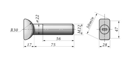 Чертёж Болты клеммные для рельсовых скреплений железнодорожного пути М22х75 ГОСТ 16016-2014